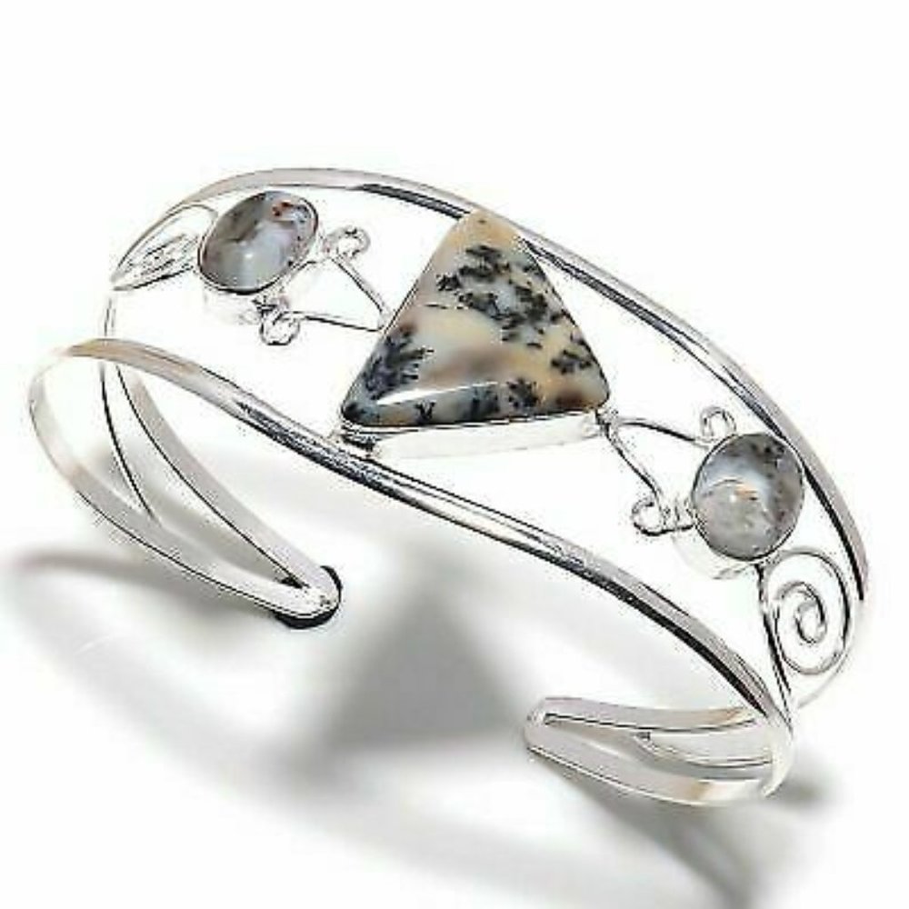 Dendrite opal gemstone, 925 silver bracelet